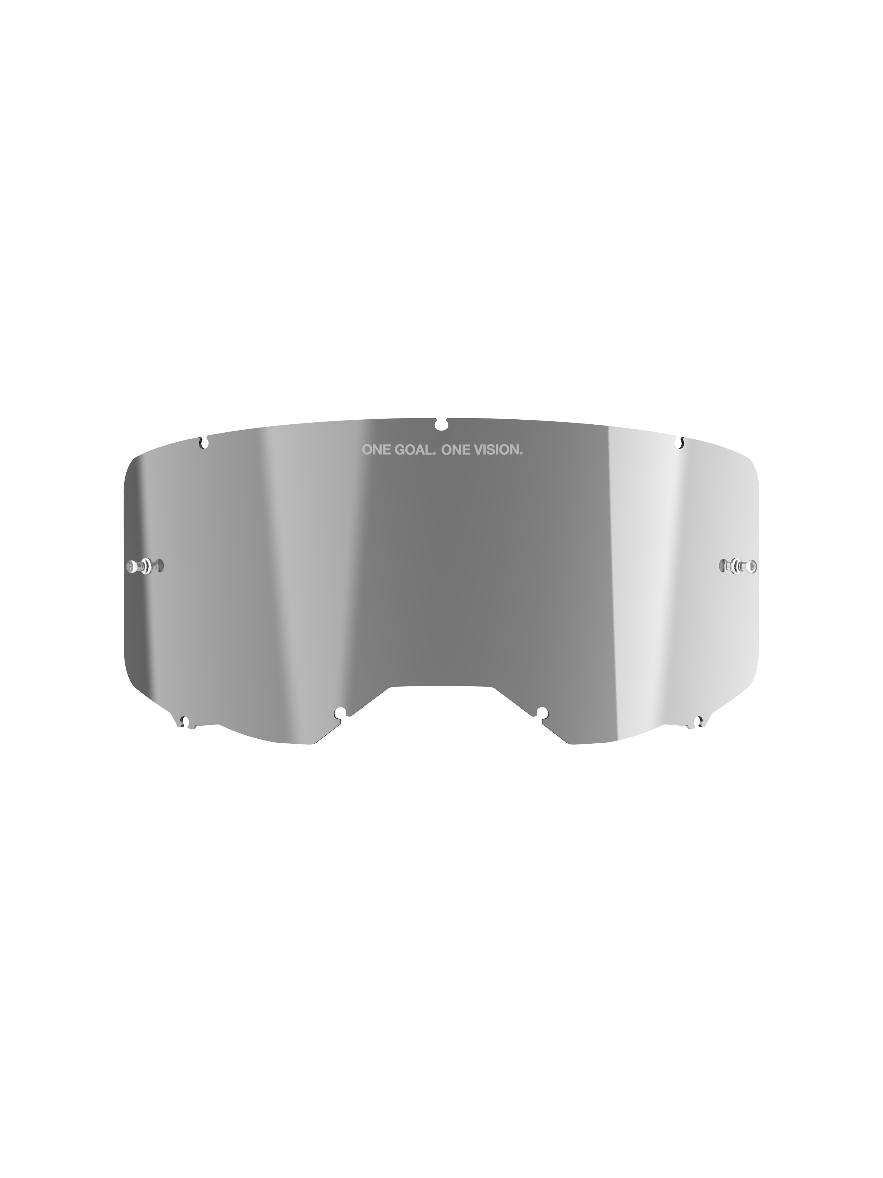 Alpinestars Vision 8-5-3 Mirror Lens, reflecterende Mirror Silver afwerking, gebogen polycarbonaat constructie met 'ONE GOAL. ONE VISION.'-branding, geïntegreerde tear-off posts, vervangingslens voor motorcrossbrillen