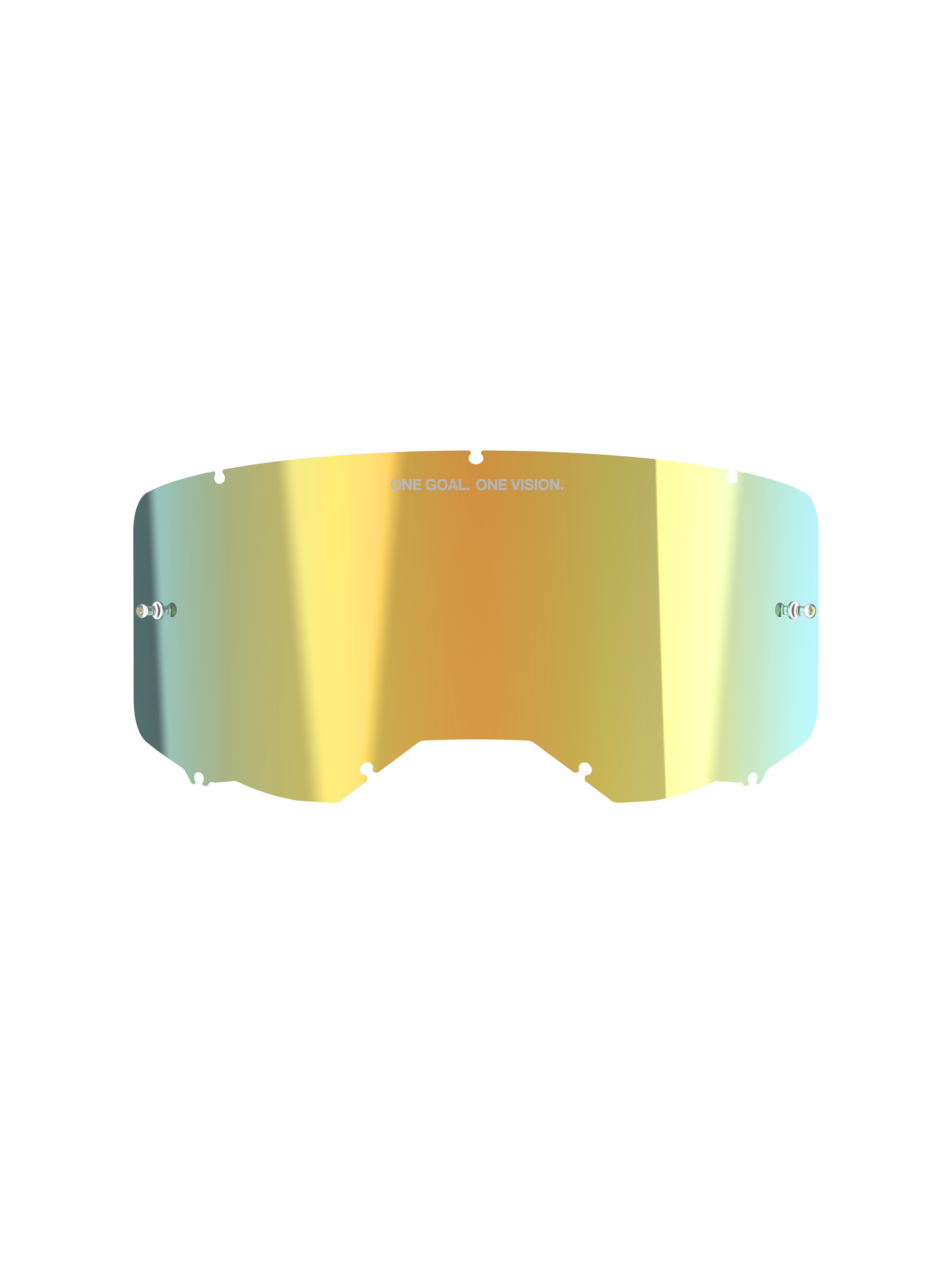 Alpinestars Vision 8-5-3 Mirror Lens, motorcrossbril accessoire, Mirror Gold, reflecterende metallic afwerking met 'ONE GOAL. ONE VISION.' tekst, geïntegreerde tear-off posts, zeven-sleutelgat vergrendelingssysteem, hoogwaardig polycarbonaat voor off-road racing