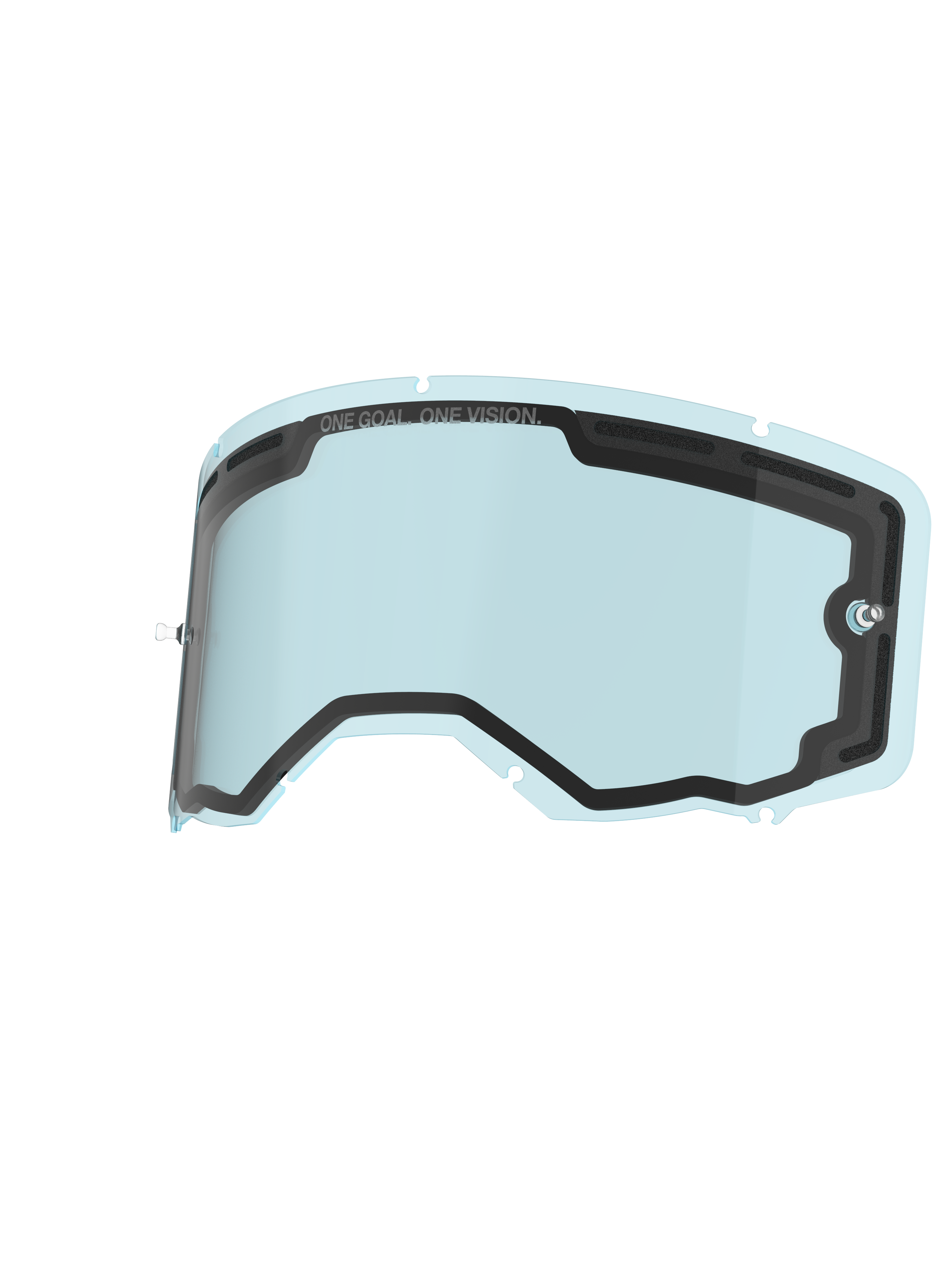 Alpinestars Vision 8-5-3 Dual Pane lens, vervangingslens voor crossbrillen, blauw, licht getint polycarbonaat met dubbelwandige constructie, zwarte schuimrubberen afdichting, 'ONE GOAL. ONE VISION.' branding, geïntegreerde tear-off pinnen, duurzame anti-condens lens voor motorcrossbrillen