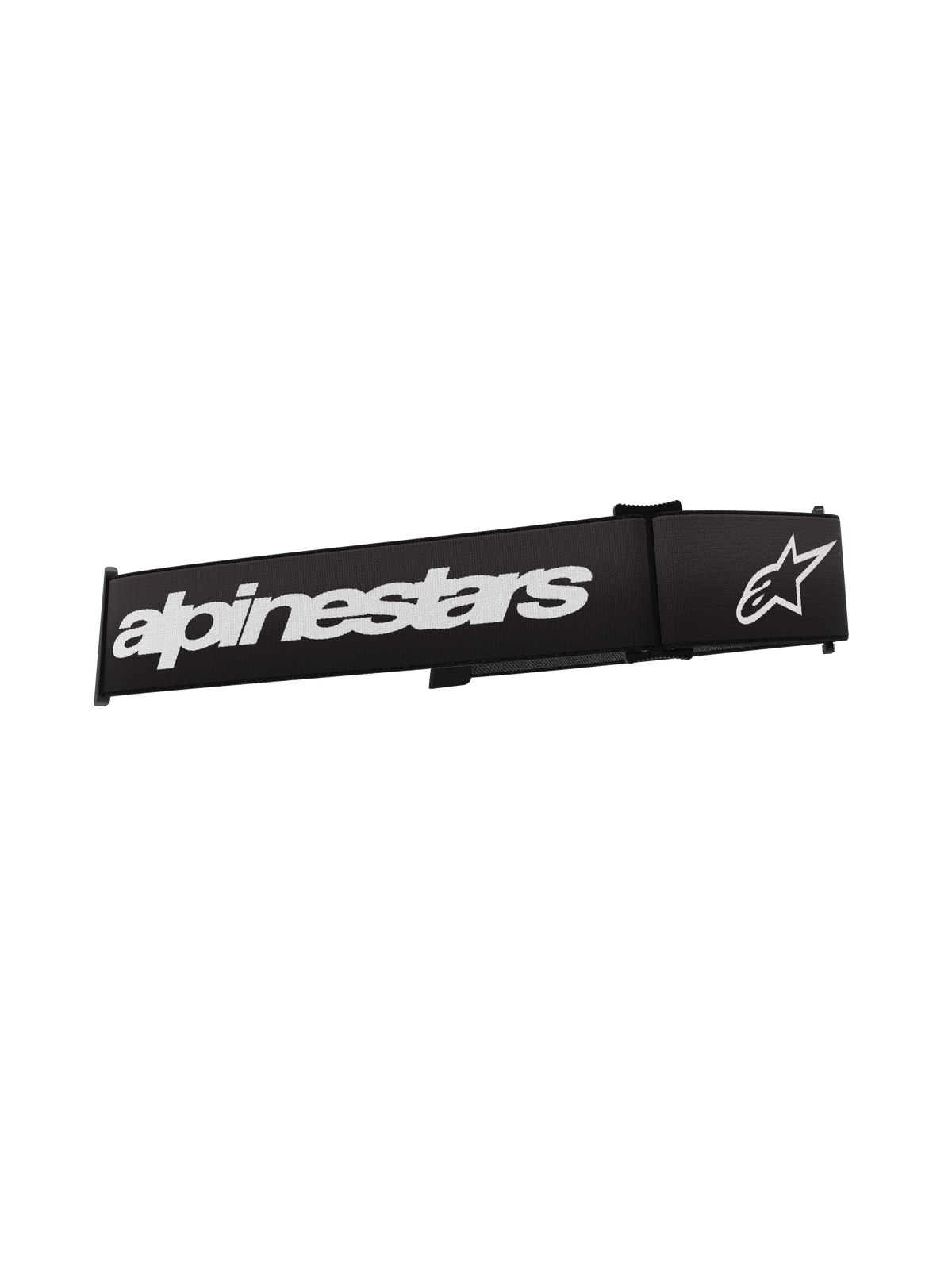 Alpinestars Supertech brilband, motorcrossbril accessoire, zwart en wit, met opvallend wit Alpinestars woordmerk en sterlogo, duurzame geweven vervangende band voor off-road motorcrossbrillen