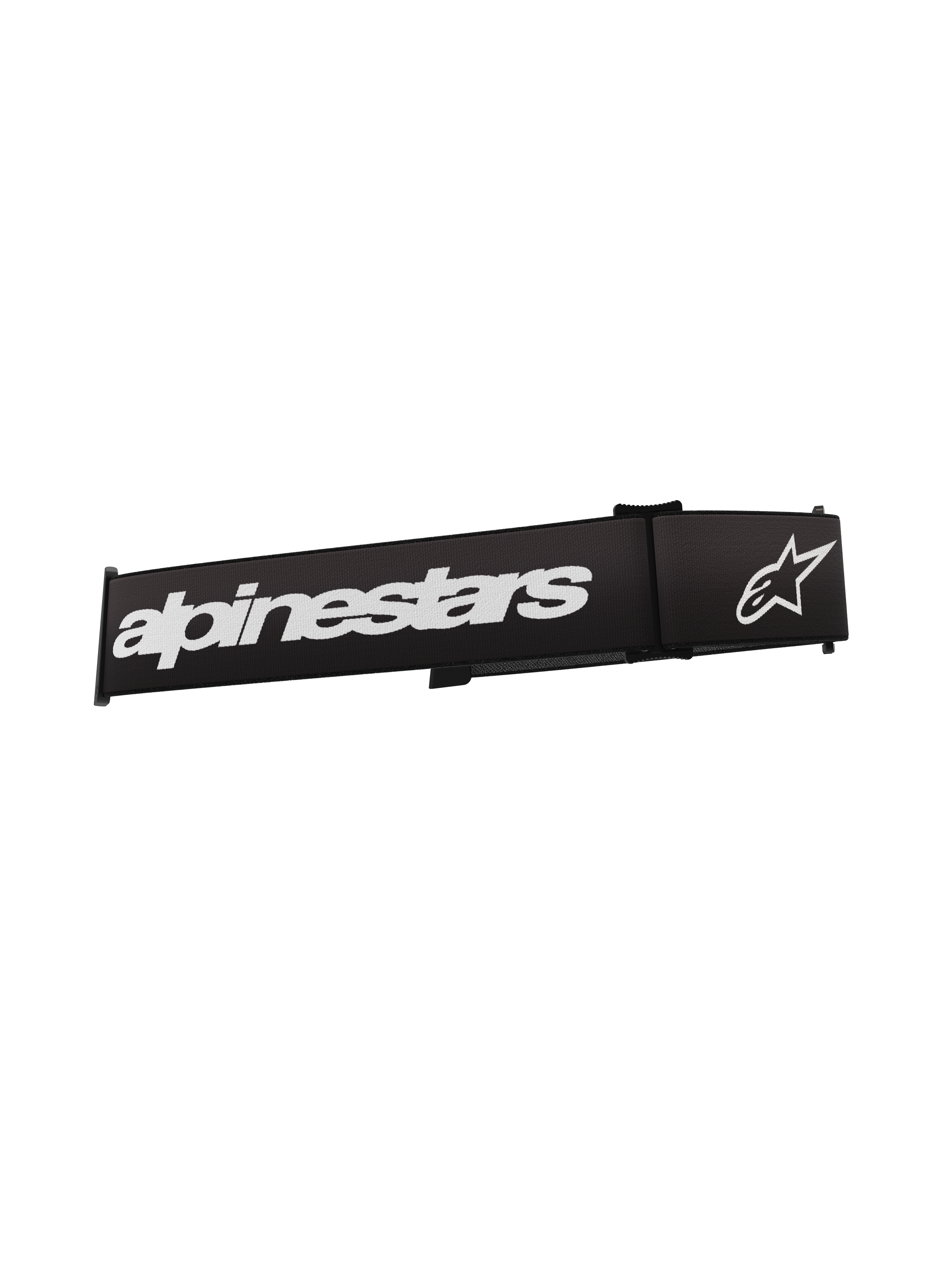 Alpinestars Supertech brilband, motorcrossbril accessoire, zwart en wit, met opvallend wit Alpinestars woordmerk en sterlogo, duurzame geweven vervangende band voor off-road motorcrossbrillen
