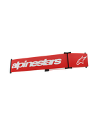 Alpinestars Supertech Goggles Strap, rode vervangende crossbrilband met wit Alpinestars-logo en tekst, voorzien van zwarte verstelbare clips en geweven elastische stof.