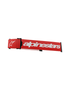 Alpinestars Supertech Goggles Strap, rood en wit, vervangende motorcross brilband met opvallende witte merknaam, zwarte kliksluitingen en geïntegreerde ISP-wig voor helmpositionering