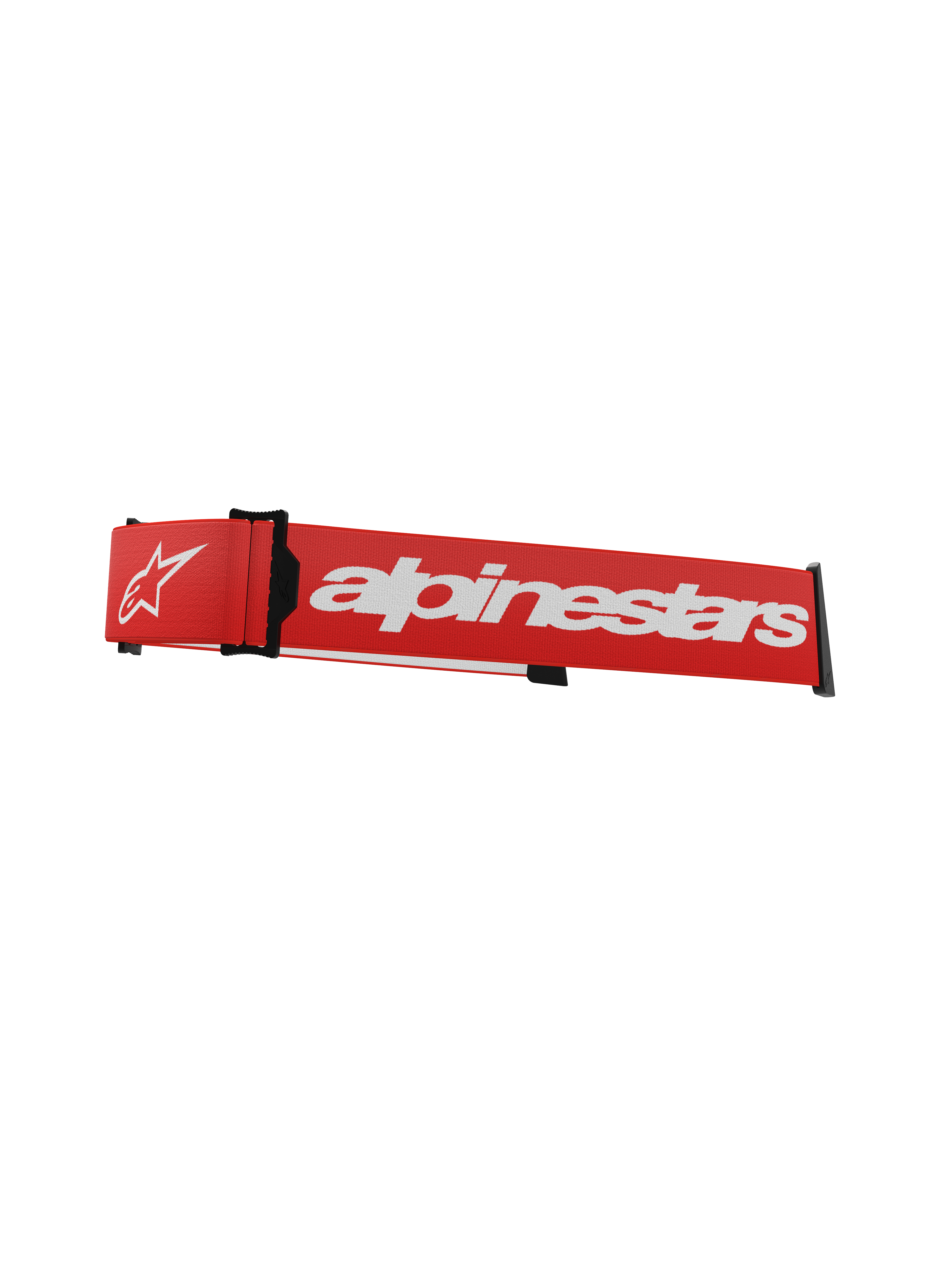 Alpinestars Supertech Goggles Strap, rood en wit, vervangende motorcross brilband met opvallende witte merknaam, zwarte kliksluitingen en geïntegreerde ISP-wig voor helmpositionering