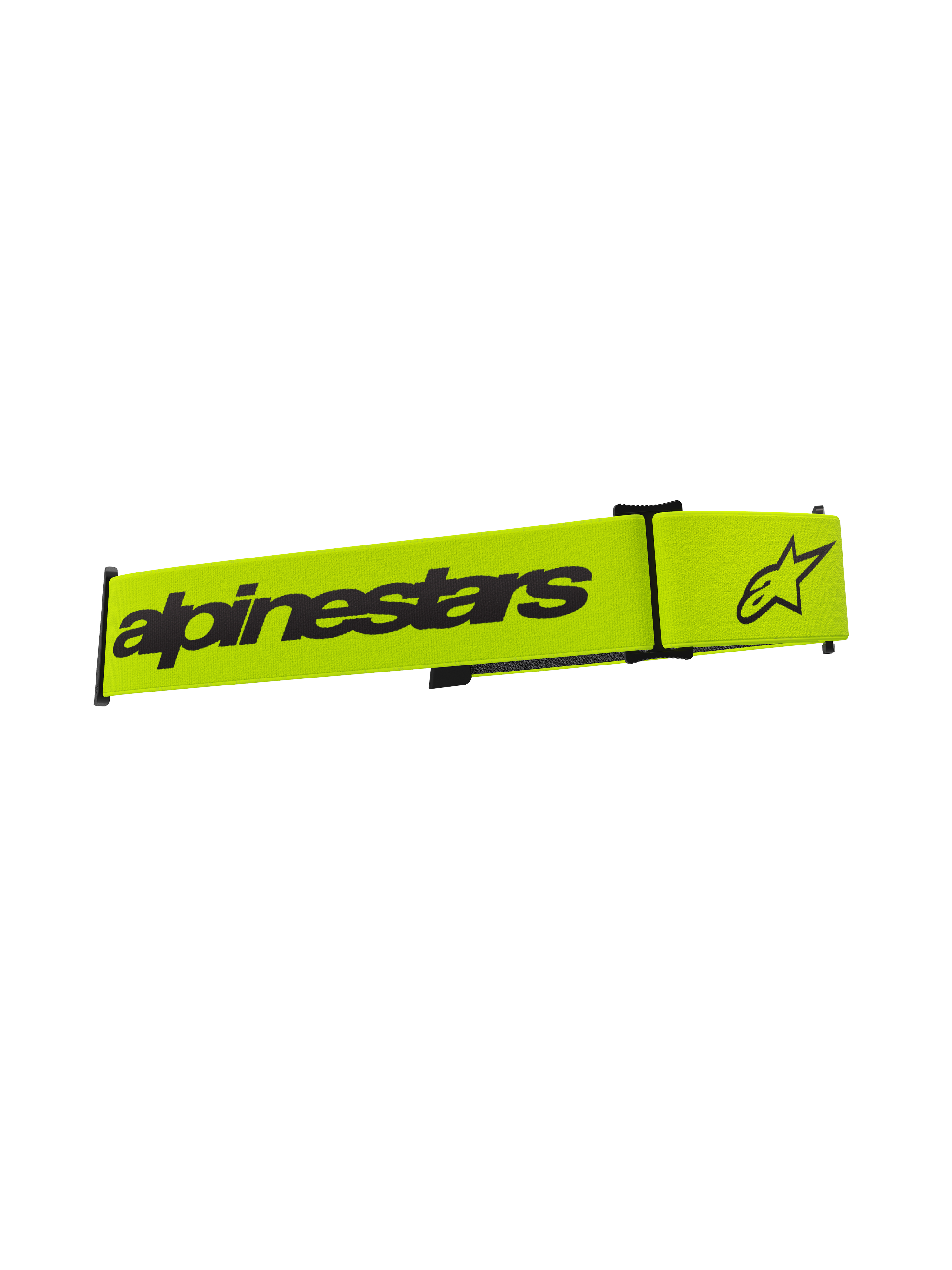 Alpinestars Supertech brilband, motorcrossbril accessoire, fluorescerend geel en zwart, voorzien van zwart Alpinestars woordmerk en sterlogo, vervangende band voor off-road brillen