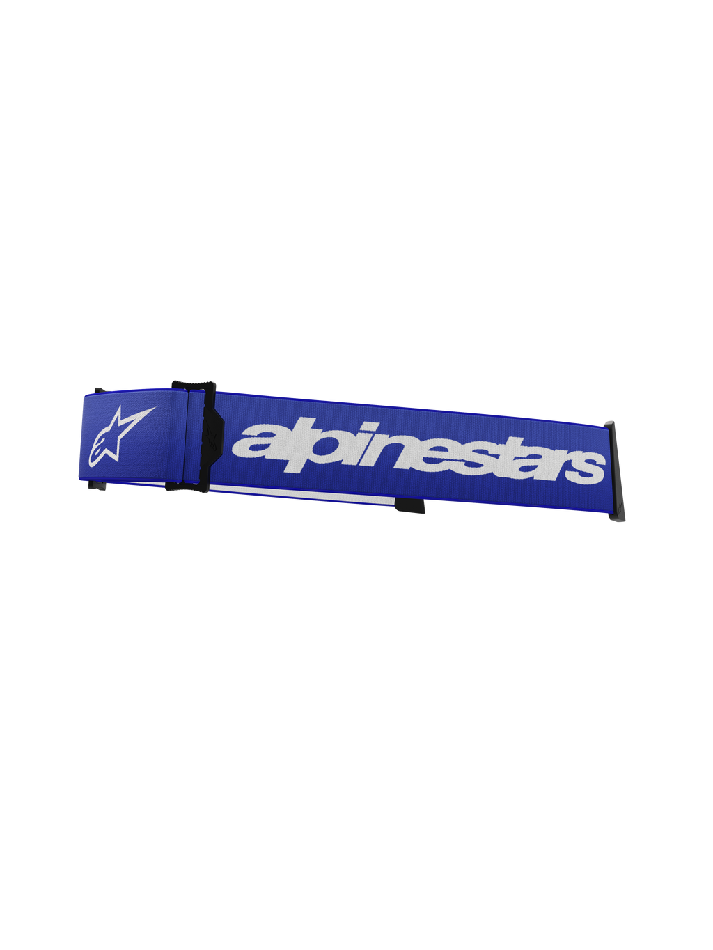 Alpinestars Supertech Goggles Strap, vervangende band voor motorcrossbril, blauw en wit, opvallend wit Alpinestars-woordmerk en sterlogo, zwarte ISP-wig en framebevestigingsclips, duurzame geweven textuur