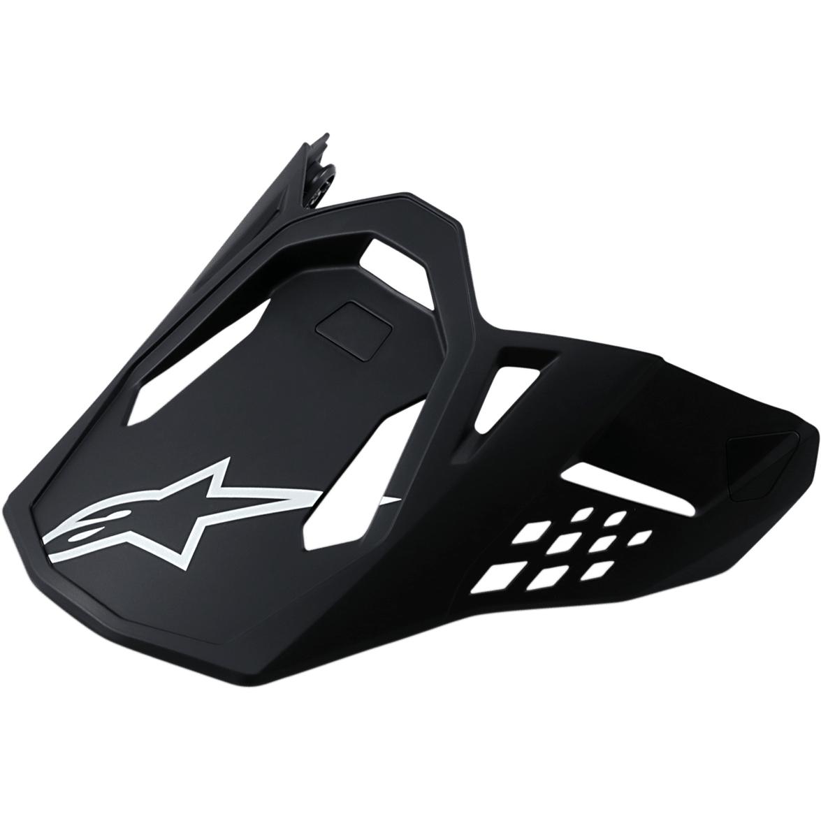 Alpinestars Supertech M10/M8 vizier, vervangende helmklep voor motorcrosshelm, matzwarte afwerking, wit A-star logo, aerodynamisch ontwerp met ventilatie-openingen