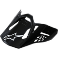 Alpinestars Supertech M10/M8 vizier, motorcross helmvizier, glanzend zwart met wit sterlogo, aerodynamisch ontwerp met ventilatieopeningen