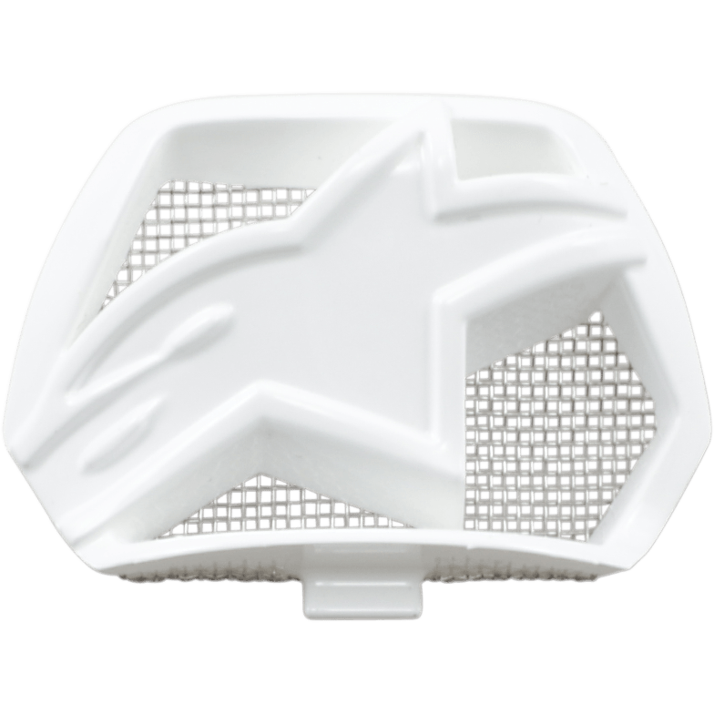 Alpinestars Supertech M10/M8 helm kinventilatie, wit, vervangend ventilatieonderdeel met een stervormig ontwerp en een zilveren gaasrooster aan de achterzijde, motorhelm accessoire