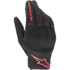 Alpinestars Copper handschoenen, stedelijke motorhandschoenen, zwart en fluo rood, voorzien van rood Astars-logo en woordmerk, mesh en spandex constructie met gewatteerde knokkels, lichtgewicht uitrusting voor woon-werkverkeer