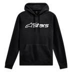 Alpinestars Blaze V3 Hoodie, zwarte hoodie met capuchon, wit Blaze 2.0 logo op de borst, kangoeroezak, casual sportswear.