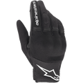 Alpinestars Stella Copper dameshandschoenen, zwart-witte motorhandschoenen, urban stijl met mesh ventilatie, voorzien van een wit sterlogo op de manchet en witte tekst op de wijsvinger, lichtgewicht textielconstructie