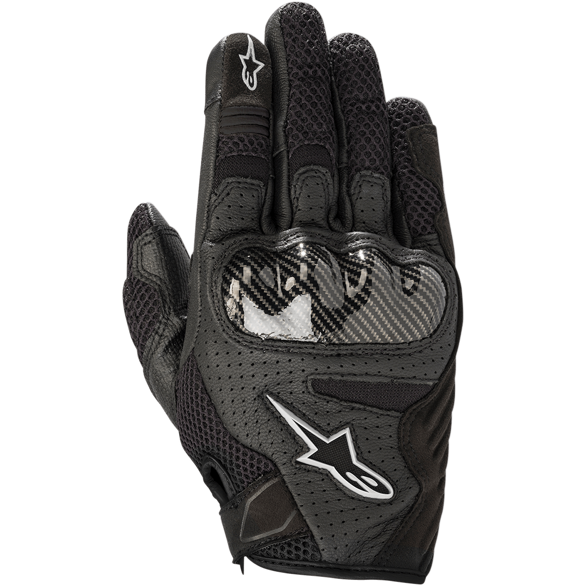 Alpinestars Stella SMX-1 Air V2 dames motorhandschoenen, zwart, motorhandschoenen met geperforeerd leer en ademend mesh, carbon-stijl knokkelbescherming, witte Alpinestars sterlogo's, sportief ontwerp met korte manchet