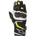 Alpinestars T-SP W Drystar® handschoenen, sportieve motorhandschoenen, zwart met geel fluo en witte accenten, harde knokkelbeschermer, middelhoge manchet met wit logo, waterdichte textiel- en softshell-constructie