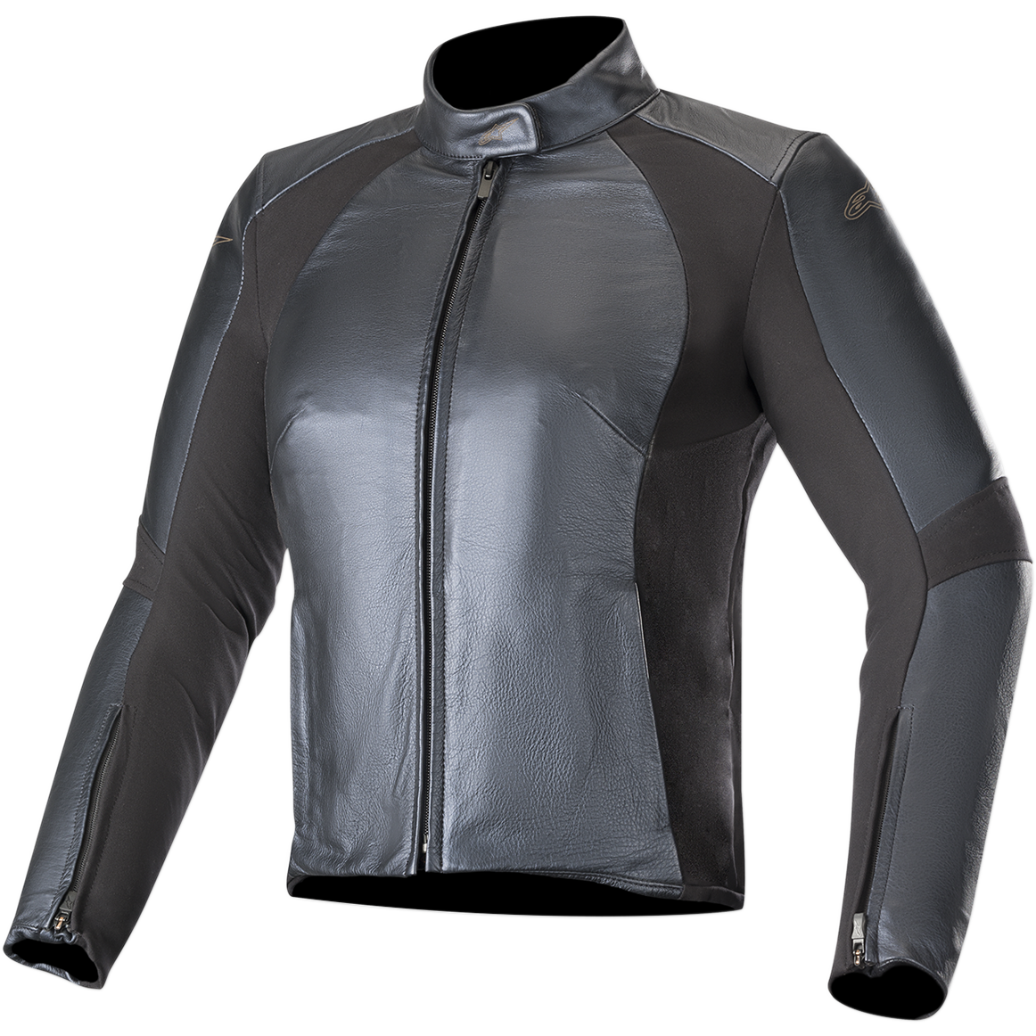 Alpinestars Stella Vika V2 leren jas, dames motorjas, metallic blauw, strakke leren constructie met matte aramide stretchpanelen, hoge kraag, ritssluiting aan de voorzijde, getailleerd nauwsluitend ontwerp