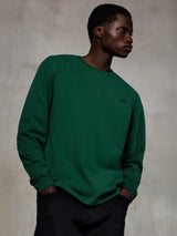 Alpinestars Essentials Ageless LS Tee, T-shirt met lange mouwen, Pine Green, klein zwart logo op de borst, ronde hals, ontspannen pasvorm, premium biologisch katoen, casual streetwear