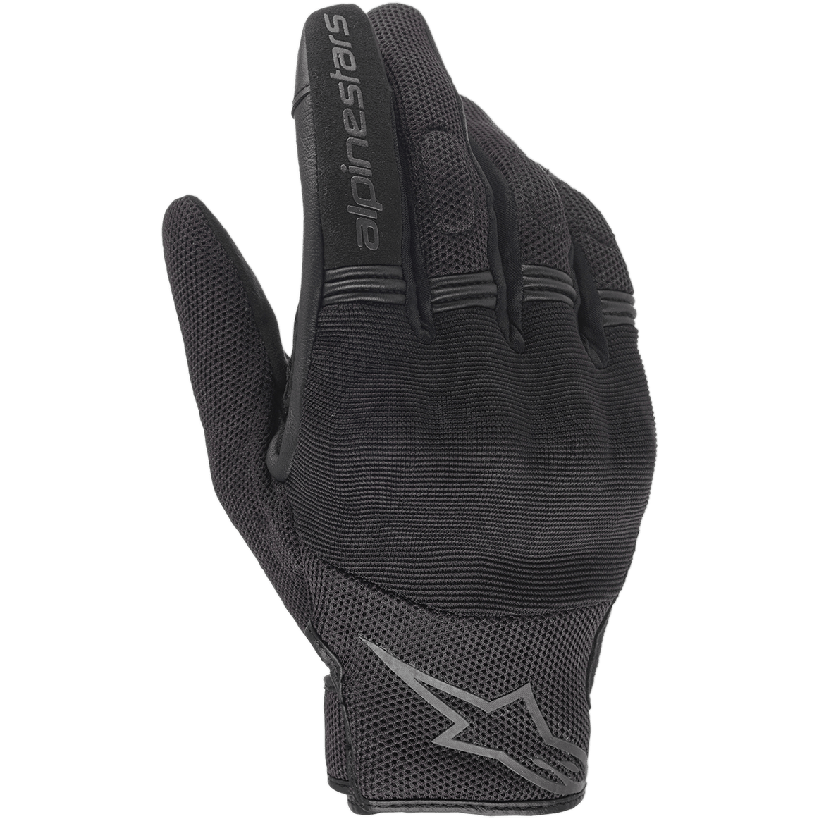 Alpinestars Copper handschoenen, zwart, stedelijke motorhandschoenen, ademende mesh en spandex constructie, Alpinestars woordmerk op de wijsvinger, stervormig logo op de pols, flexibele accordeon vingerpanelen