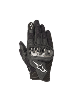 Alpinestars SMX-1 Air V2 Gloves, black leather and mesh motorcycle gloves for road riding with hard knuckle armor.