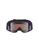 Alpinestars Limited Edition HUNTA96 XXV Supertech Vision Goggles, motorcrossbril, paars en wit met zilveren spiegelende lens, vooraanzicht met spiegelende lens en 'ONE GOAL. ONE VISION.' tekst, breed perifeer frame-ontwerp voor off-road racen