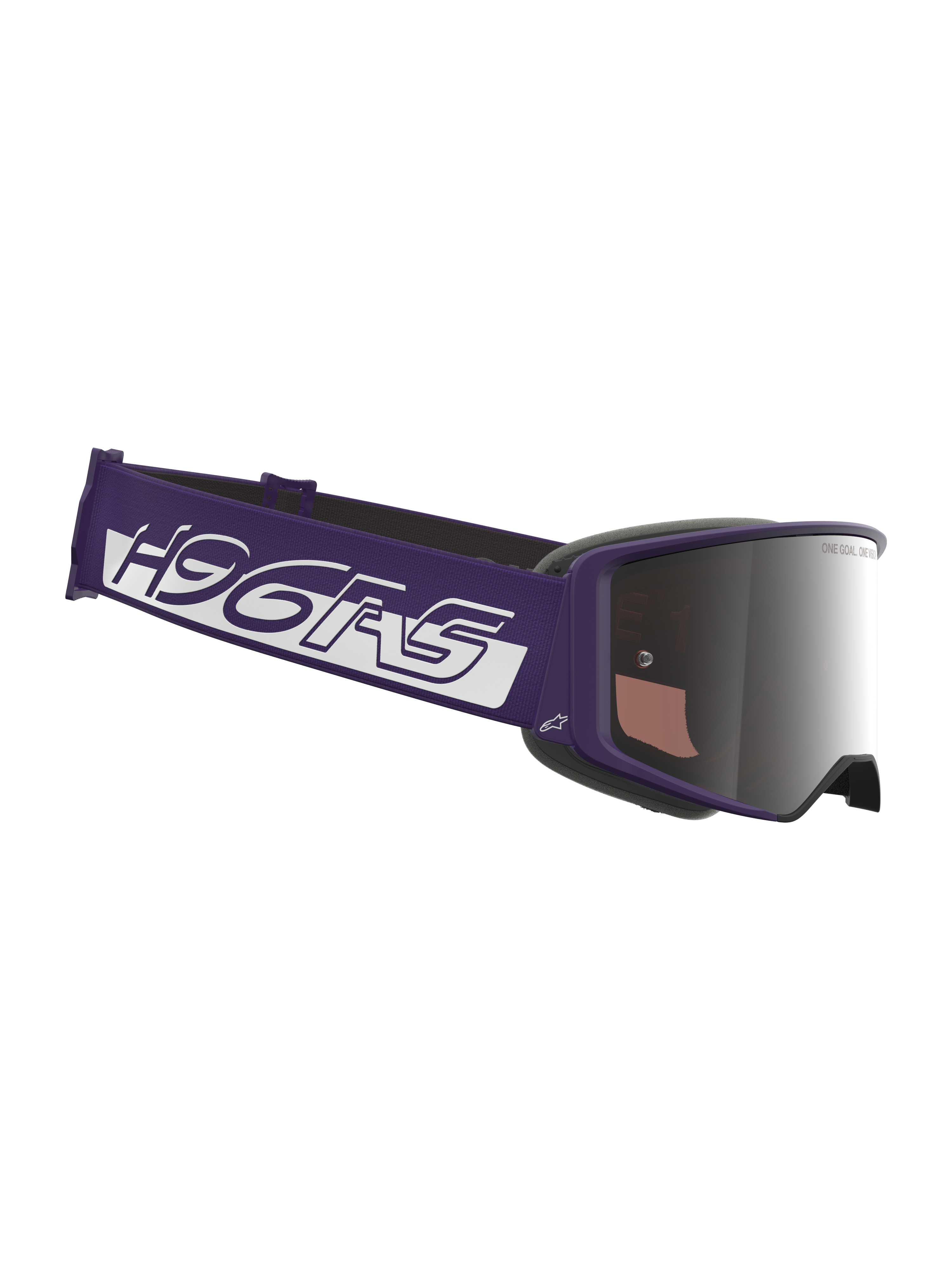 Limited Edition HUNTA96 XXV Supertech Vision Goggles, motorcrossbril, paars en wit, voorzien van een Silver Mirror-lens, brede paarse band met opvallende witte branding, strak paars frame, professionele oogbescherming voor off-road racing
