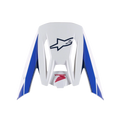 Alpinestars Honda S-M5 vizier, vervangend helmvizier, wit, blauw en rood met glanzende afwerking, blauwe zijpanelen met donkerblauwe Alpinestars en rode Honda-logo's, motorcross helmaccessoire