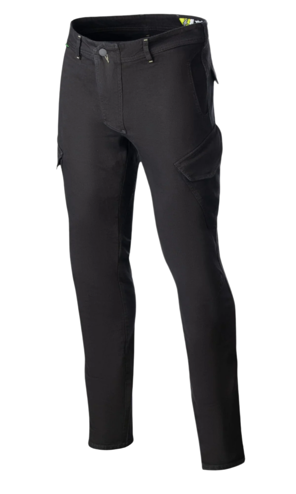 Alpinestars Caliber Slim Fit Tech Riding Pants, motorrijbroek, zwart, voorzien van schuine cargozakken in combat-stijl, slim tapered fit, riemlussen en knoopsluiting, gemaakt van stretch Cordura denim voor een technische urban look
