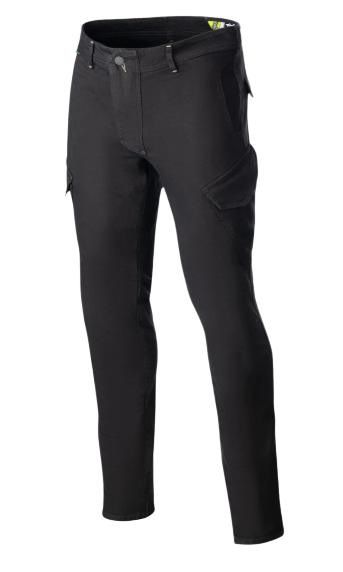 Alpinestars Caliber Slim Fit Tech Riding Pants, motorrijbroek, zwart, voorzien van schuine cargozakken in combat-stijl, slim tapered fit, riemlussen en knoopsluiting, gemaakt van stretch Cordura denim voor een technische urban look