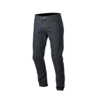 Alpinestars Copper Denim broek, motorjeans, donkerblauw, standaard rechte pasvorm met voorgevormde beenconstructie, voorzien van een klein rood logo op het muntzakje, klassiek vijf-zakken ontwerp voor stedelijk woon-werkverkeer