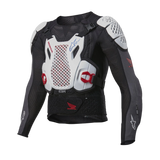 Alpinestars Honda Bionic Plus V2 Protection Jacket, Black White and Bright Red, featuring white perforated CELL Technology chest and shoulder armor on a black mesh chassis, red side buckles and Honda branding, professional motocross protective gear