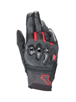 Alpinestars Morph Sport Gloves, Motorcycle Racing and Sport Gloves, Black and Bright Red, featuring MorphTech Weave™ backhand and over-injected knuckle protection, short cuff design with red Alpinestars logo.