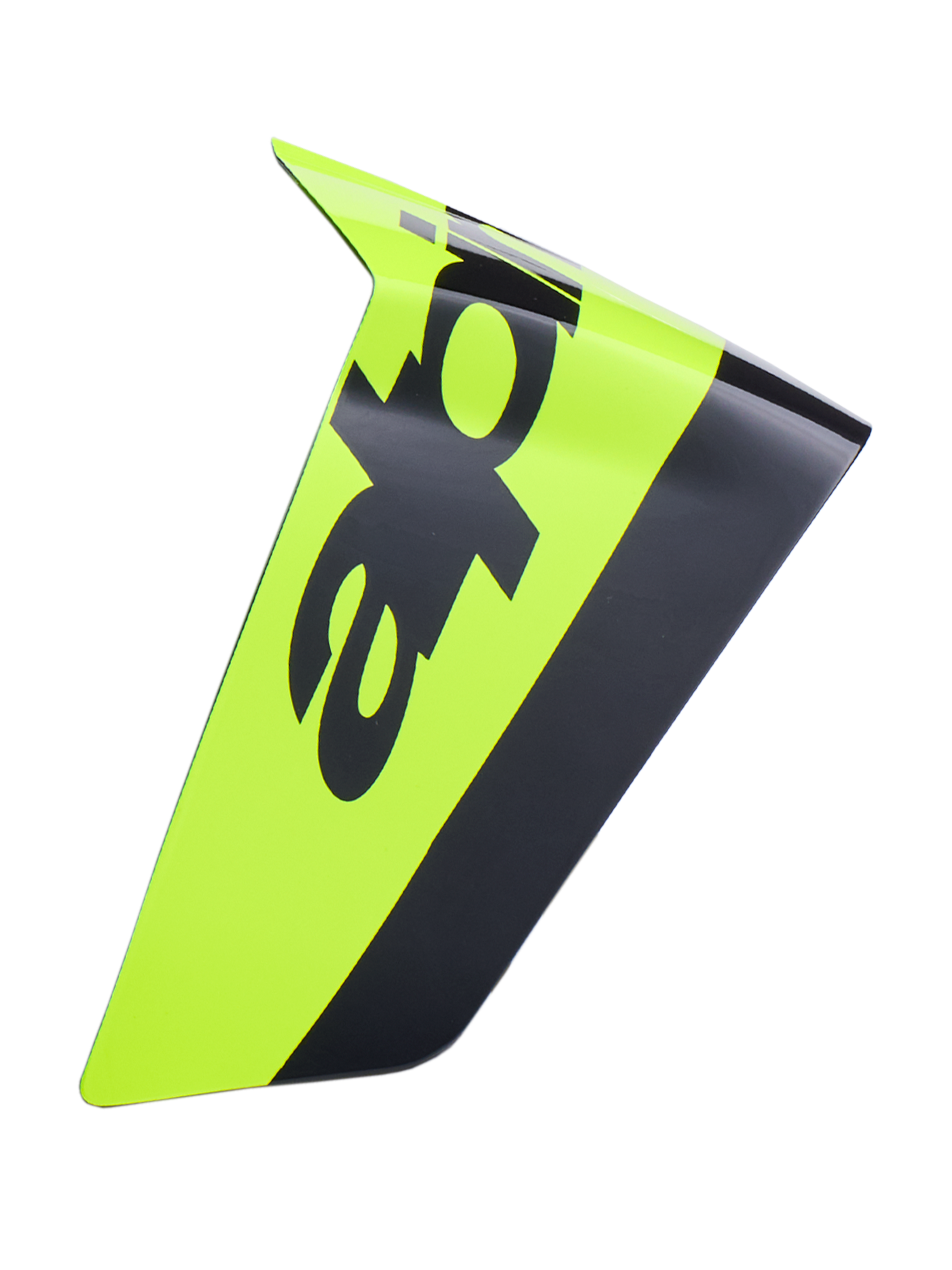 Alpinestars Supertech R10 Arius Race Spoiler, motorcycle helmet aerodynamic spoiler, neon yellow and black, glossy finish with bold black branding, replacement part for racing helmets