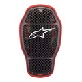 Alpinestars Nucleon KR-1 Cell i rugbeschermer, Transparent Smoke Red, zwarte honingraat celstructuur met rode buitenrand, wit Alpinestars-logo, ergonomisch gebogen vorm voor geventileerde motorrugbescherming