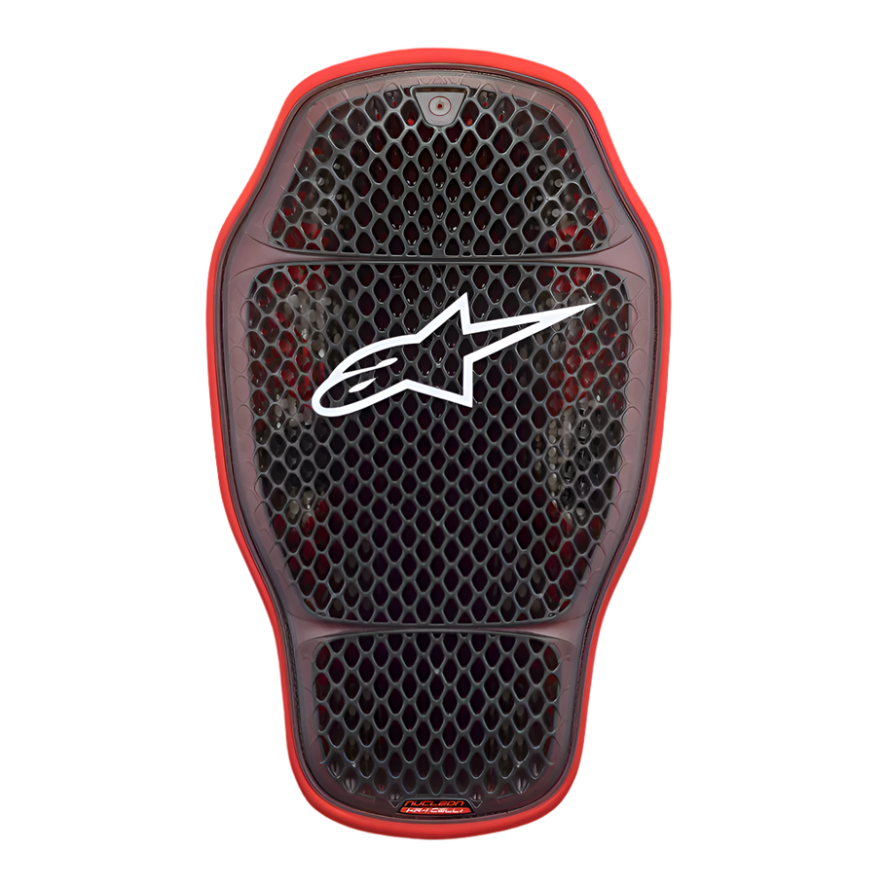Alpinestars Nucleon KR-1 Cell i rugprotector, motor rugprotector insert, Transparant Smoke Rood, voorzien van een honingraat microstructuur celontwerp met een wit Alpinestars-logo in het midden, lichtgewicht en ergonomische bescherming.