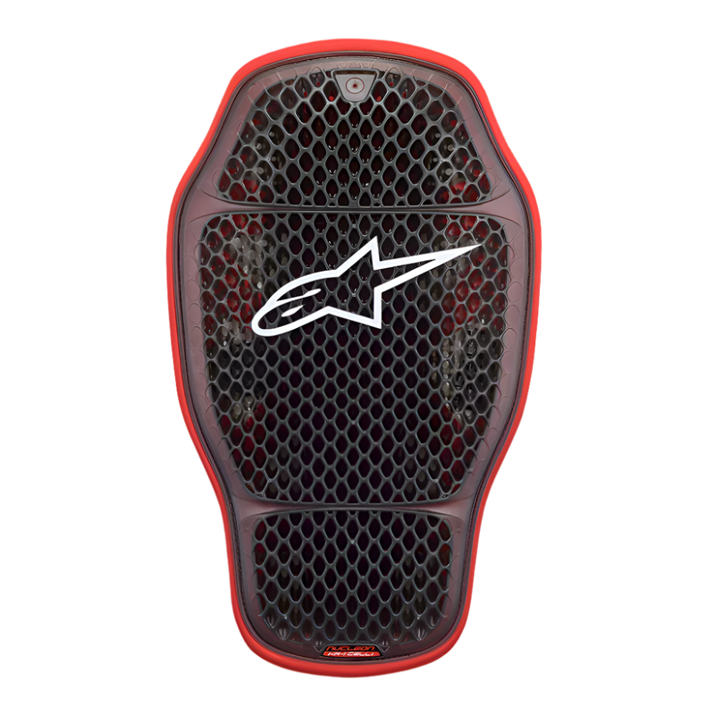 Alpinestars Nucleon KR-1 Cell i rugprotector, motor rugprotector insert, Transparant Smoke Rood, voorzien van een honingraat microstructuur celontwerp met een wit Alpinestars-logo in het midden, lichtgewicht en ergonomische bescherming.