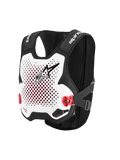 Alpinestars Tech-Air® MX System, Autonomous Off-Road Airbag Vest, White and Black, perforated white chest plate with black logo, red side buckles, black stretch mesh chassis, advanced motocross and supercross protection
