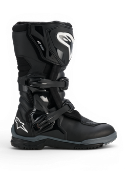Alpinestars Corozal V2 Adventure Drystar® Boots, black adventure motorcycle boot with protective shin and ankle panels, adjustable buckles, textured shift pad and all-terrain sole.