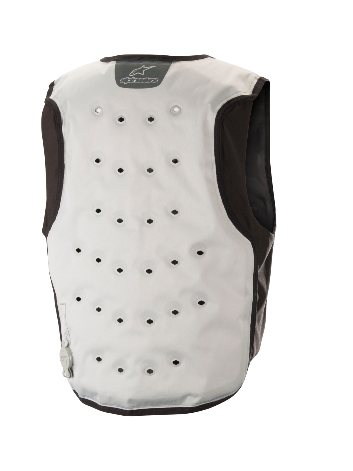 Alpinestars Cooling Vest, motor onderkleding, lichtgrijs en donkergrijs, voorzien van een drielaagse textielconstructie met vochtafvoerende fleece, stretch-inzetstukken en strategisch geplaatste ventilatie voor optimaal comfort tijdens zomerse ritten.