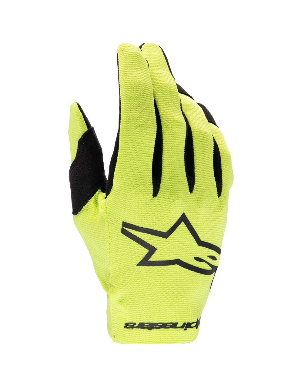 Alpinestars Radar handschoenen 2025, motocrosshandschoenen voor heren, geel fluo en zwart, lichtgewicht enkellaags textiel.