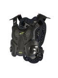 Alpinestars A-1 Roost Guard, motorcross borstbeschermer, zwart antraciet met neongele accenten, geperforeerde honingraat hardshell-platen, bio-foam vulling, verstelbare banden, lichtgewicht off-road lichaamsbescherming