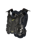 Alpinestars A-1 Roost Guard, motorcross borstbeschermer, zwart antraciet met neongele accenten, geperforeerde honingraat hardshell-platen, bio-foam vulling, verstelbare banden, lichtgewicht off-road lichaamsbescherming