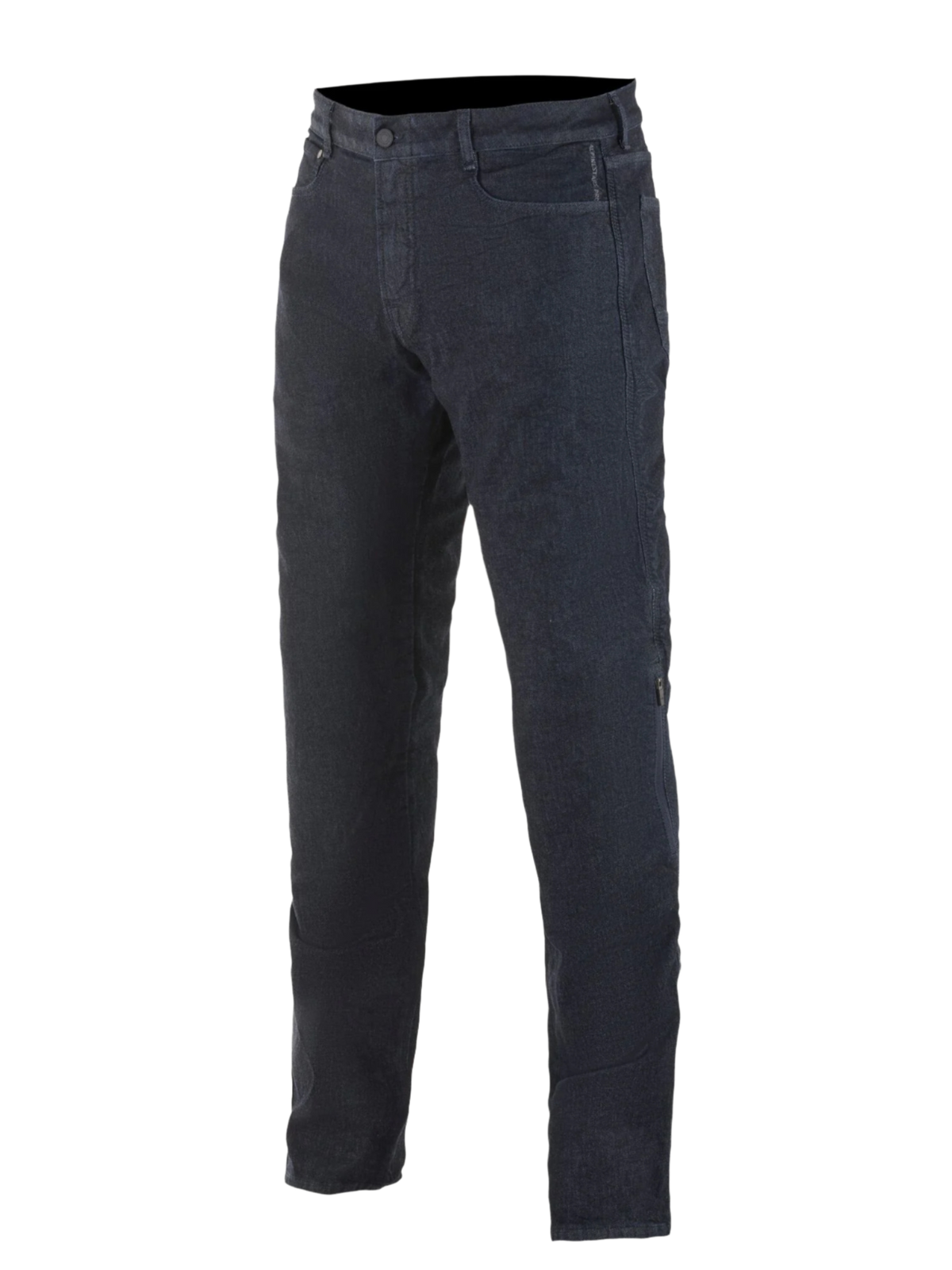 Alpinestars Copper Out V2 Riding Denim, motorrijbroek, Rinse Plus Blue donkerblauw, rechte pijpen, 13oz comfort denim, model met vijf zakken, voorzien van externe rits voor toegang tot kniebescherming, urban motorkleding