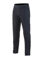 Alpinestars Copper Out V2 Riding Denim, motorrijbroek, Rinse Plus Blue donkerblauw, rechte pijpen, 13oz comfort denim, model met vijf zakken, voorzien van externe rits voor toegang tot kniebescherming, urban motorkleding