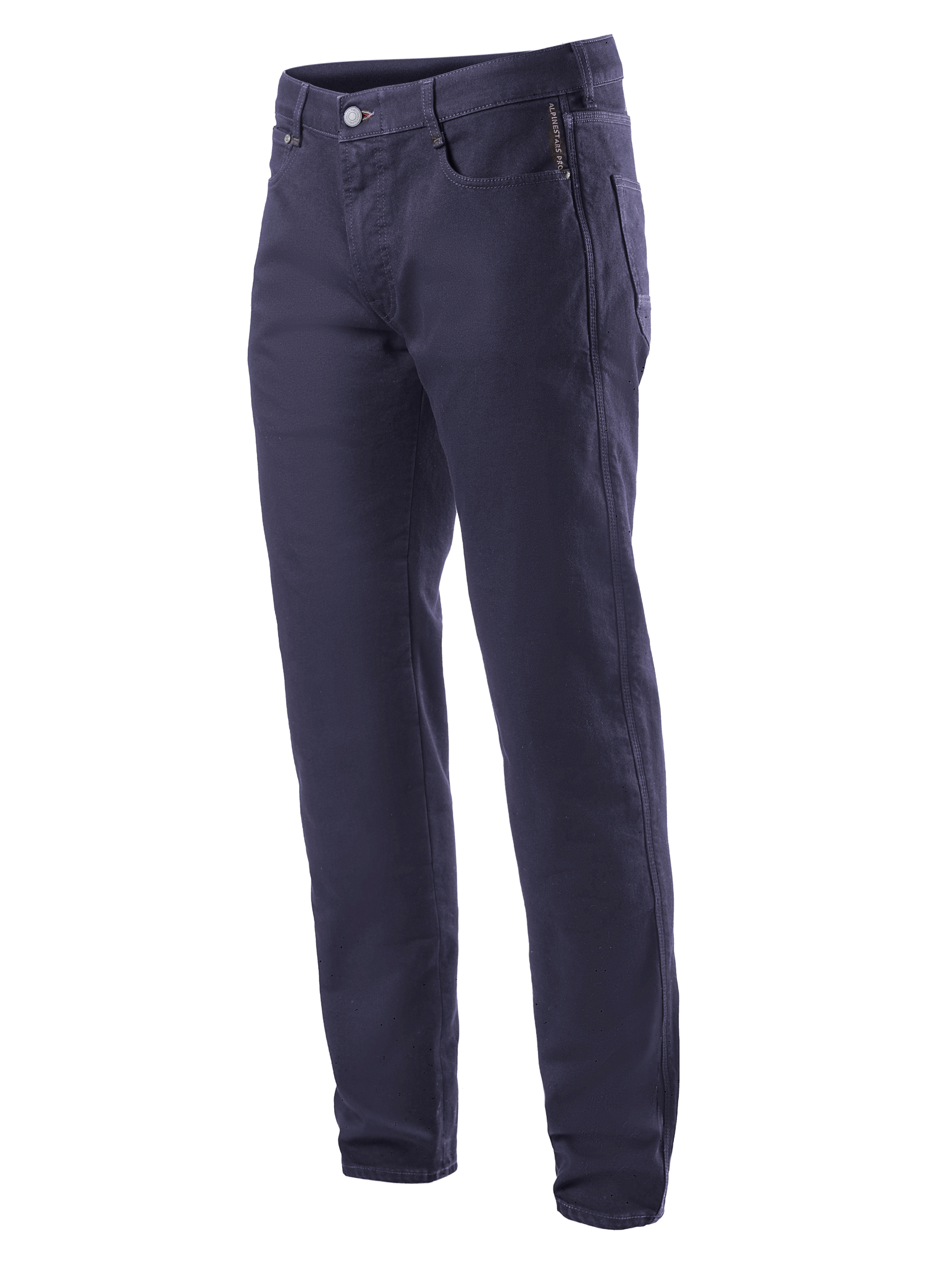 Alpinestars Copper V2 Denim Pants Short Length, motorbroek, donkerblauw, klassiek ontwerp met rechte pijpen, knoop- en ritssluiting, voorzakken met muntzakje, riemlussen, duurzame denim constructie