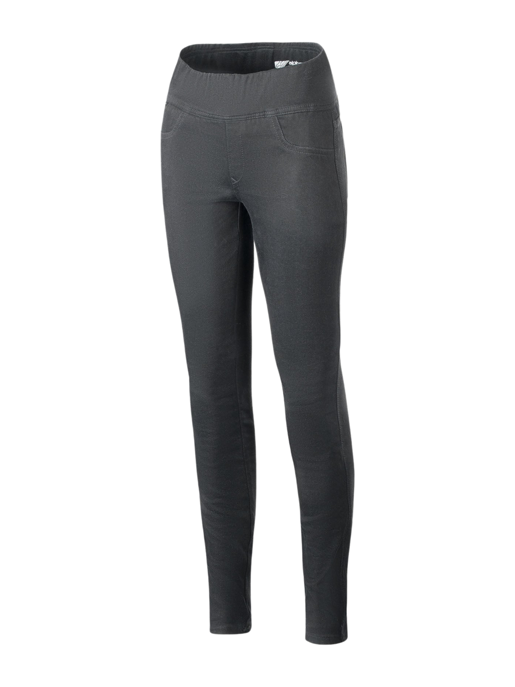 Alpinestars Shuri dameslegging Summer, zwart, motorlegging met hoge taille en een strakke pasvorm, brede elastische tailleband, stretch katoen denim materiaal, voorzien van faux stiksels bij de voorzakken, stedelijke motorbroek voor dames