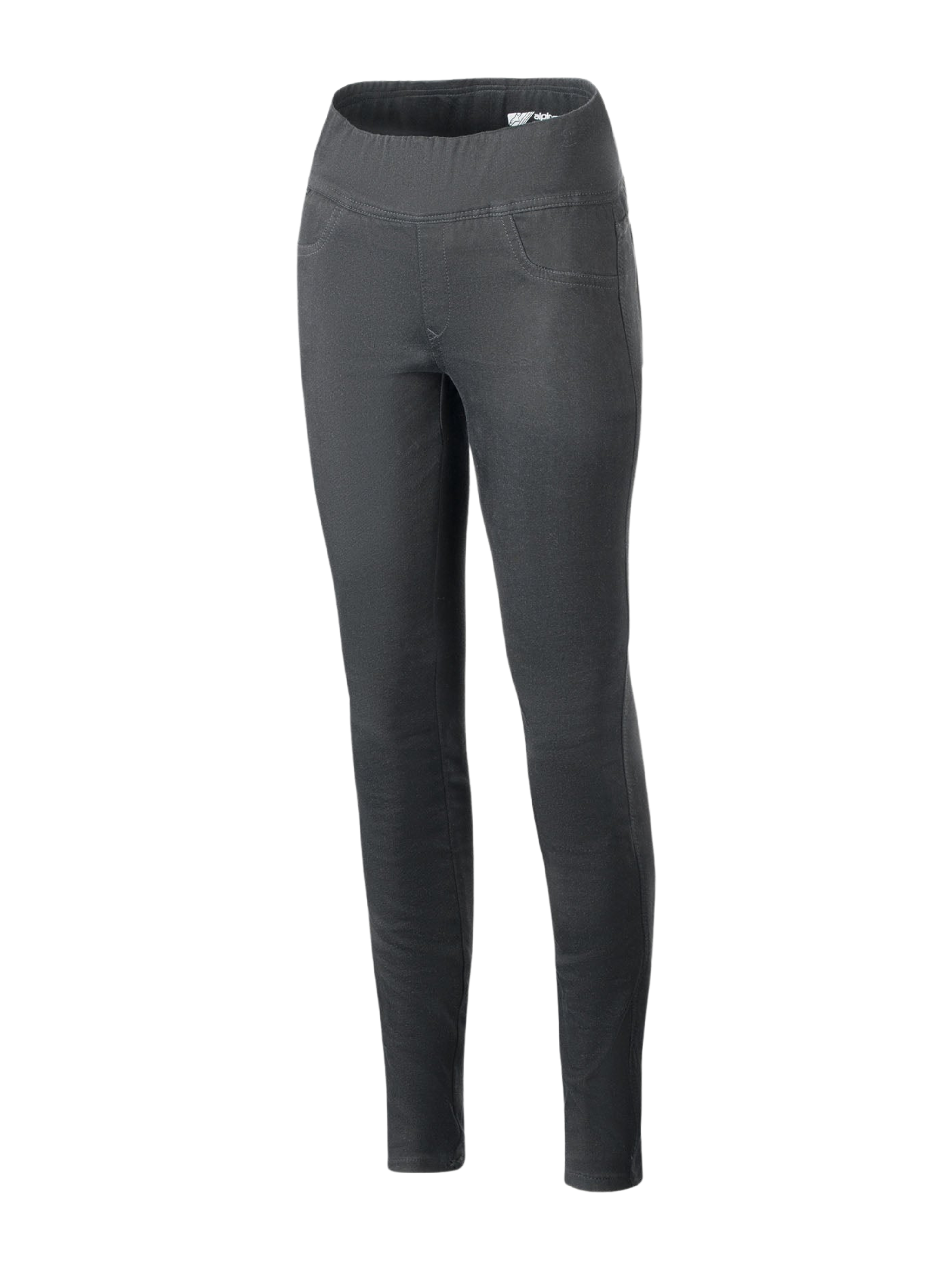 Alpinestars Shuri dameslegging Summer, zwart, motorlegging met hoge taille en een strakke pasvorm, brede elastische tailleband, stretch katoen denim materiaal, voorzien van faux stiksels bij de voorzakken, stedelijke motorbroek voor dames