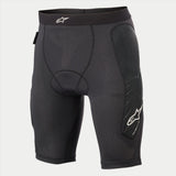 Alpinestars Youth Paragon Lite Protection Short, Cycling Protection Shorts, Black, featuring breathable mesh fabric, integrated hip padding, white Alpinestars logo on the waistband and side leg, lightweight protective under-short for MTB