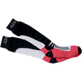 Alpinestars Road Racing Zomersokken, motorracingsokken, zwart, wit en rood, een paar halfhoge sokken met zwarte boorden en wit logo, wit grafisch middengedeelte en rood voetgedeelte, ademende sportieve constructie