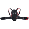 Alpinestars Youth Nucleon Kr-Y rugbeschermer, zwart en rood, voorzien van een ergonomische geperforeerde plaat met wit logo, rode mesh zij-accenten, verstelbare schouderbanden en een brede elastische niergordel, motorbeschermende uitrusting voor jonge rijders