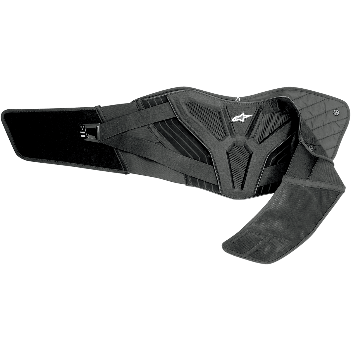 Alpinestars Touring Belt, zwarte motor niergordel met ergonomische ondersteuning voor de onderrug, gewatteerde thermische voering, mesh-panelen voor ventilatie, dubbele elastische tailleband met wit Astars-logo, beschermende uitrusting voor tour- en adventure-ritten