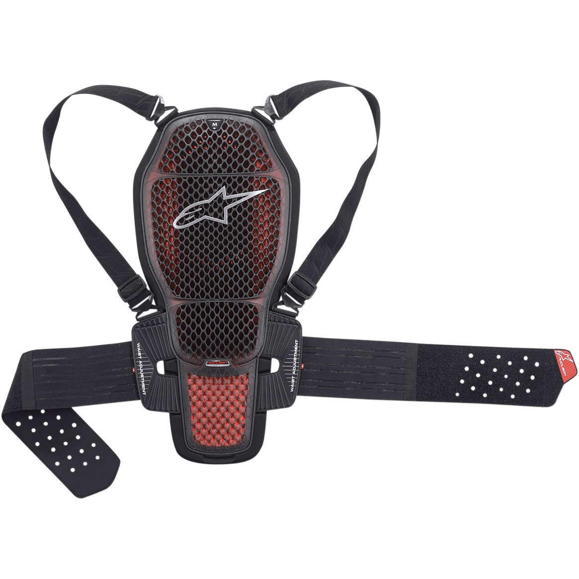 Alpinestars Nucleon KR-1 Cell rugbeschermer, motorrugbescherming, transparant smoke en rood, harde kunststof roosterstructuur, verstelbare schouderbanden en niergordel, ademende mesh en bio-schuim constructie